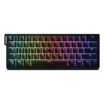 Renkli RGB arka LED ile aydınlatılmış oyuncu mekanik klavye, siyah tuşlar ve kompakt tasarım, bilgisayar oyunları ve ofis kullanımı için ideal.