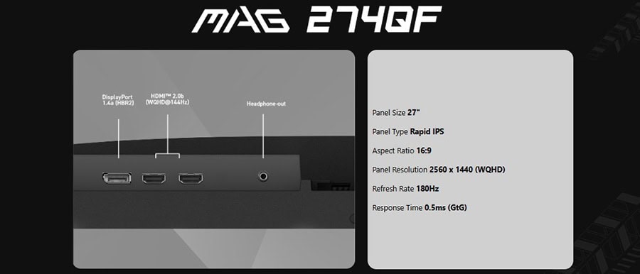 Yüksek çözünürlüklü 27 inç gaming monitörü, hızlı IPS panel, 2560x1440 WQHD ekran, 180Hz yenileme hızı, 0.5ms tepki süresi, 16:9 görüntü oranı, oyun ve yarışma için ideal.
