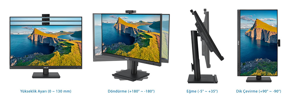 ASUS çoklu monitör ayarları ve ergonomik ekran konfigürasyonu, profesyonel ve oyun odaklı yüksek performanslı ekranlar, ekran açısı ve eğim ayarları ile ideal görsel deneyim sunar.
