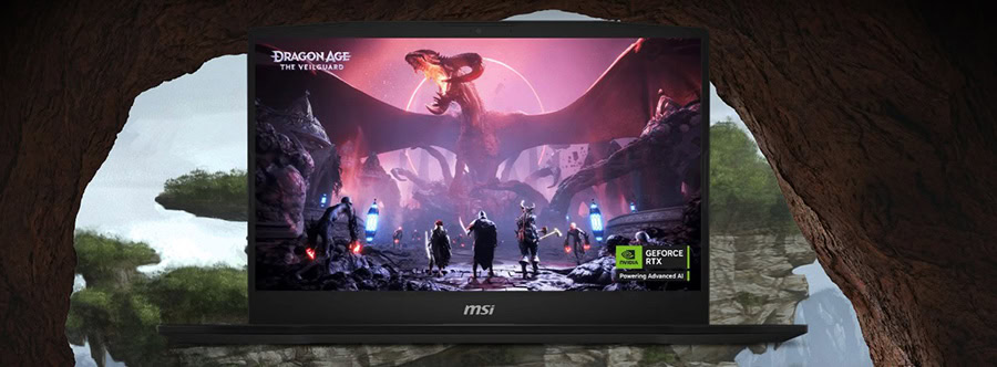 Dragon Age: Inquisition oyununu gösteren MSI dizüstü bilgisayar ekranı, güçlü grafikler ve yüksek performans ile oyunculara hitap ediyor, yüksek çözünürlük ve detaylar ile sürükleyici oyun deneyimi sunar.