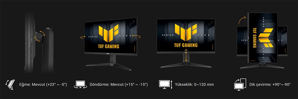 TUF Gaming VG259QMRL5A Yüksek hız ve düşük gecikmeli kaliteli oyun deneyimi için 0.3 ms ve 310Hz yenileme hızına sahip gaming monitör, hızlı tepki ve net görüntü sağlar.