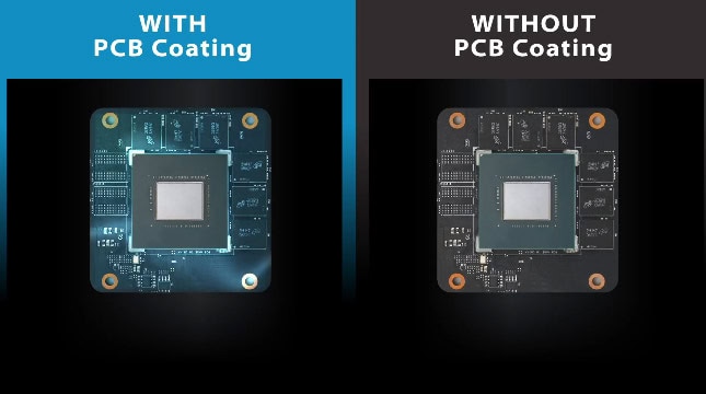 ROG Astral GeForce RTX™ 5090 32GB GDDR7 WHITE OC Edition Çipsetli anakart ve PCB kaplamalı ve kaplamasız karşılaştırma, oyun ve elektronik üretiminde yüksek performanslı bileşenler, PCB kaplama teknolojisi ile soğutma ve dayanıklılık artışı.
