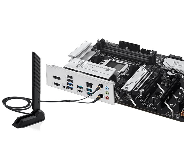 B650E MAX GAMING WIFI Yüksek çözünürlüklü ASUS anakart üzerinde oyun ve performans odaklı bileşenler, gelişmiş soğutma ve yüksek hızlara ulaşabilen bellek yuvaları bulunuyor.