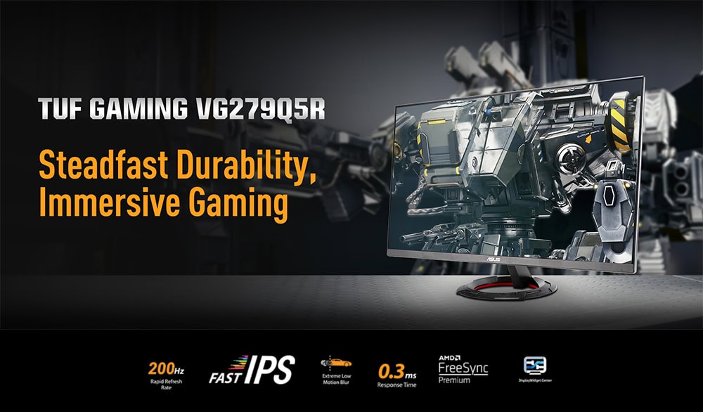 TUF Gaming VG279Q5R TUF Gamin VG279Q5R oyuncu monitörü, yüksek yenileme hızı ve ultra geniş ekran ile üstün oyun deneyimi sağlar. Steadfast dayanıklılık ve immersif oyun için ideal.