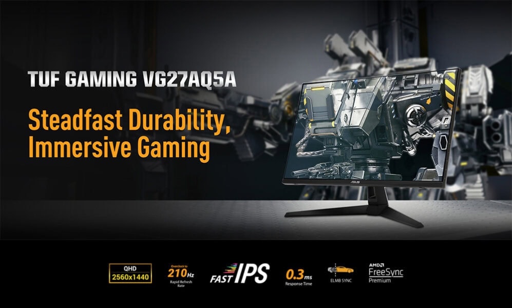 TUF Gaming VG27AQ5A Yüksek çözünürlüklü ASUS TUF Gaming 27 inç monitör, 2560x1440 QHD ekran, IPS panel ve hızlı tepki süresi ile mükemmel oyun deneyimi sunar.