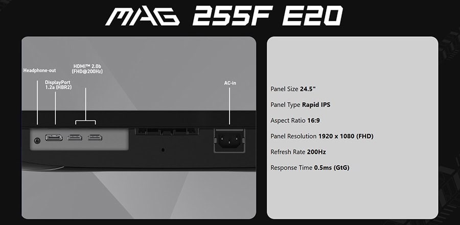 MSI MAG 255F E20 Gaming Monitör H11