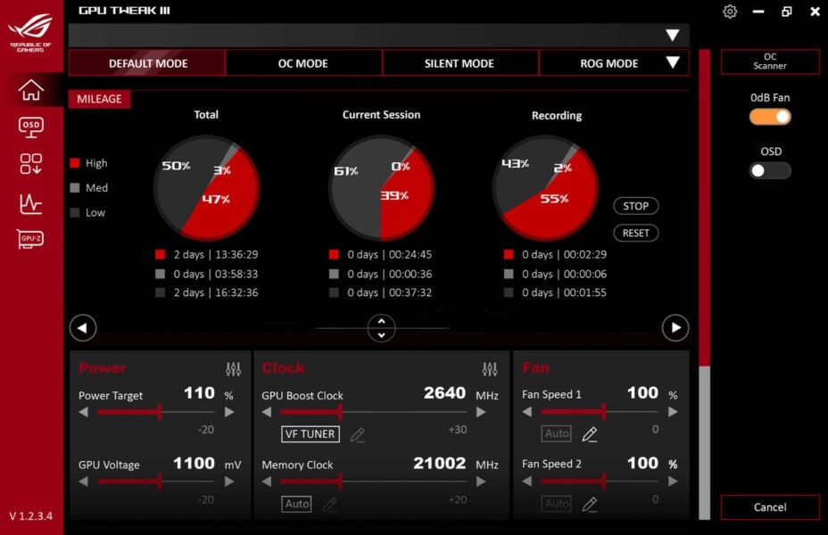ROG Astral GeForce RTX™ 5090 32GB GDDR7 WHITE OC Edition GPU Tweak III ekranı: oyuncular ve bilgisayar meraklıları için yüksek performans ayarları, ekran kartı overclock ve soğutma kontrolü, oyun optimizasyonu, oyuncu bilgisayarı ayarları.