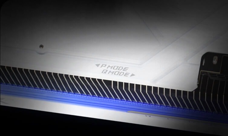 ROG Astral GeForce RTX™ 5090 32GB GDDR7 WHITE OC Edition Yüksek performanslı oyun konsolu soğutucu ve güç düğmesi, modern tasarım ile oyun deneyimini geliştiren teknik donanım detayları.