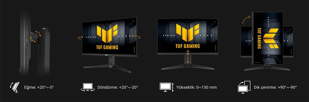 TUF Gaming VG27AQML5A Performanslı oyun monitörüyle yüksek kalite ve ergonomik tasarım, TUF Gaming serisi, ayarlanabilir yükseklik ve eğim özellikleri ile optimize edilmiştir.
