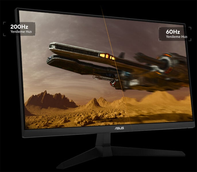 TUF Gaming VG259Q5A Yüksek kaliteli Asus TUF Gaming 24.5 inç monitör, hızlı 200Hz yenileme hızı, IPS ekran ve düşük 0.3ms tepkime süresi ile yüksek performanslı oyun monitörü.