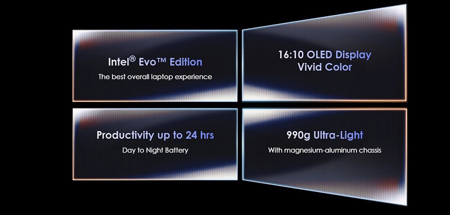 Intel Evo Edition dizüstü bilgisayar özellikleri, OLED ekran, uzun pil ömrü ve hafif tasarım vurgulanıyor. Yüksek performans ve taşınabilirlik arayan kullanıcılar için ideal.