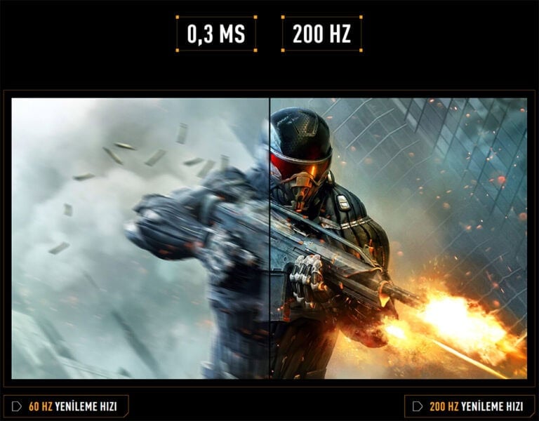 TUF Gaming VG249Q5A Hızlı oyun tepki süresi ve düşük gecikme ile yüksek kalite grafikler, FPS oyunları ve savaş temalı video oyunları için optimize edilmiştir.
