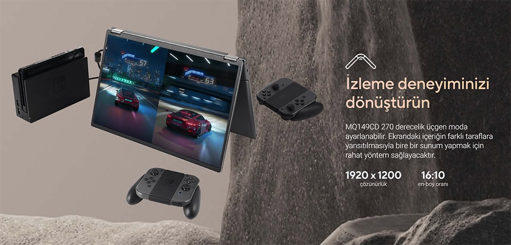 ZenScreen Duo OLED MQ149CD Yüksek çözünürlüklü Nintendo Switch ekranlı oyun konsolu, taşınabilir ve çoklu ekran desteğiyle oyun deneyimini dönüştürün. 1920x1200 çözünürlük ve 16:10 en-boy oranı ile mükemmel görüntü kalitesi sağlar.
