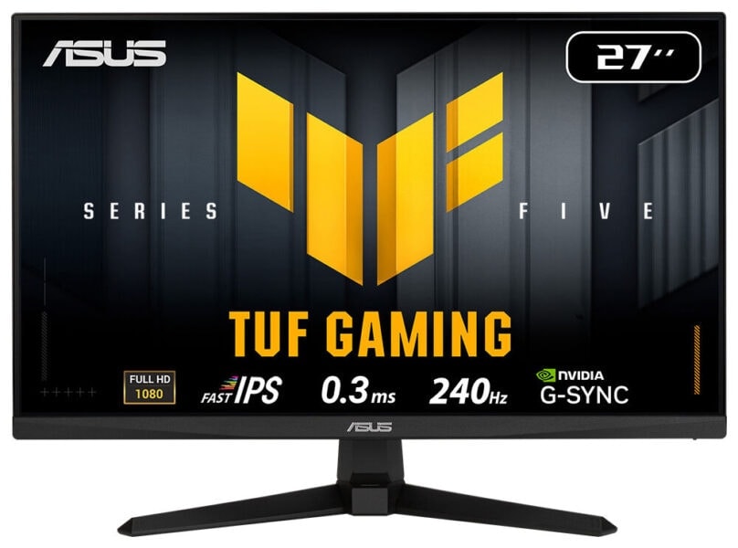 TUF Gaming VG279QM5A Yüksek çözünürlüklü ASUS TUF Gaming 27 inç full HD ekran oyuncular için optimize edilmiş, Nvidia G-SYNC destekli ve hızlı tepki süreli oyun monitörü.