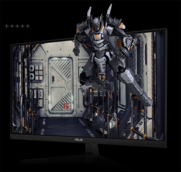 TUF Gaming VG257Q5A Yüksek çözünürlüklü bilgisayar monitörü, robot savaş oyunu grafiklerine sahip, üstün görsel kalitesi ve hızlı tepki süresi ile oyunculara eşsiz deneyim sunar.