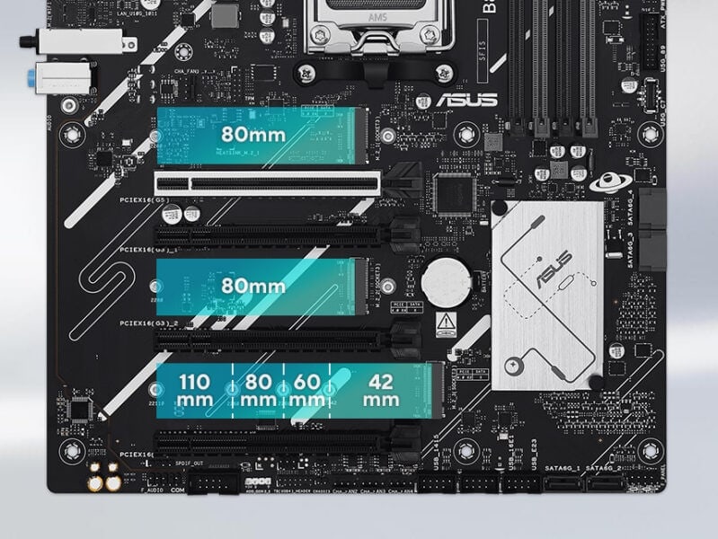 PRIME B850-PLUS WIFI Sistem anakartıyla detaylı bilgisayar bileşenleri, yüksek performanslı anakart ve bellek yuvaları. Gaming ve donanım meraklıları için ideal bilgisayar modifikasyon ve yükseltme alanı.