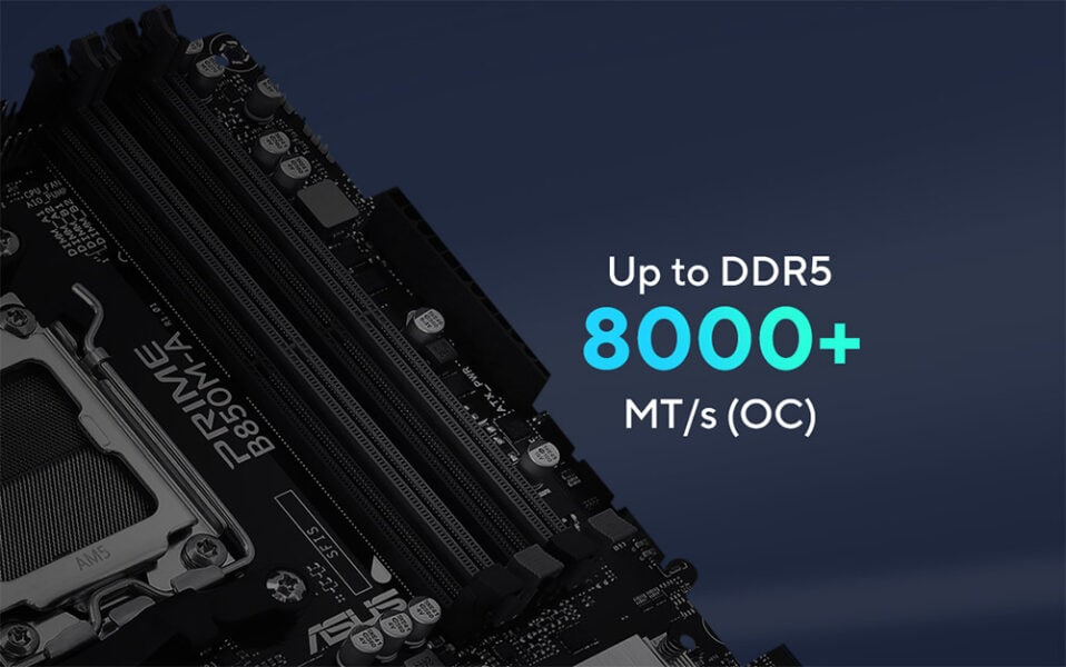 PRIME B850M-A-CSM İşlemci ve anakart detaylarıyla yüksek performans gaming donanımı, DDR5 RAM ile hız ve verimlilik sağlar. 8000+ MT/s hızında OC desteği ile oyun ve profesyonel kullanımda üstün performans sunar.