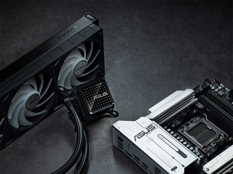 PRIME B850M-A WIFI Yüksek performanslı ASUS anakart ve soğutucu ile bilgisayar donanımı ve gaming sistemleri detaylı görüntüsü.