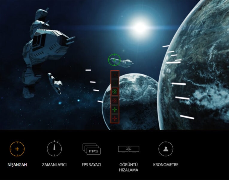TUF Gaming VG32VQM5B Yapay uzay savaş simülasyonu, uzayda yer alan savaş gemileri ve gezegenler arasında yüksek çözünürlüklü görüntü ve hassas nişangah ile gerçekçi görevler.