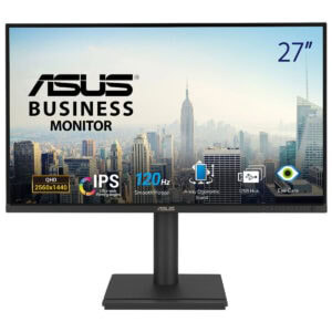 Yüksek çözünürlüklü ASUS Business Monitör, 27 inç QHD ekran, geniş görüş açıları, ergonomik stand ve USB bağlantı özellikleriyle ofis ve grafik tasarım için ideal.