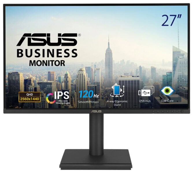 BE27AQG ASUS İş Otomasyonu Monitörü, 27 inç, 2560x1440 QHD çözünürlük, IPS ekran, 120Hz yenileme hızı, ergonomik stand ve Eye Care teknolojisi ile yüksek performans ve rahatlık sağlar.