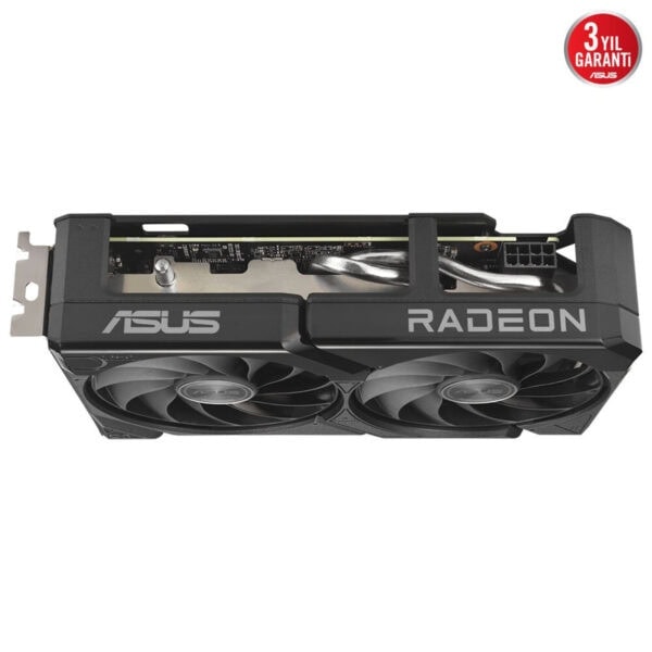 Yüksek performanslı Asus Radeon ekran kartı, çift fan soğutucu ve güçlü grafik işlemciyle oyun ve grafik tasarımı için ideal.