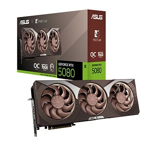 ASUS Noctua ile uyumlu RTX 5080 ekran kartı, soğutucu ve yüksek performanslı grafik kartı, oyun ve profesyonel kullanım için ideal, 16GB bellek kapasitesi, güç ve dayanıklılık sağlıyor.