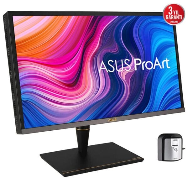 Görüntüde ASUS ProArt monitör ve ekran kartı yer almakta, grafik tasarım ve profesyonel kullanıma uygun yüksek çözünürlüklü ekran ile performanslı donanımlar sergileniyor.