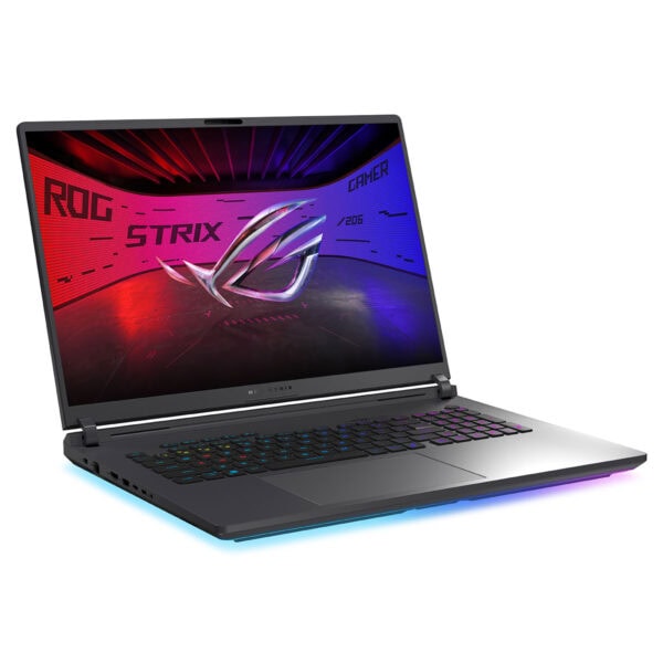 Yüksek performanslı gaming dizüstü bilgisayar, ROG Strix serisi, RGB klavye ve hızlı ekran özellikleriyle oyun tutkunları için ideal, şık ve güçlü tasarım.