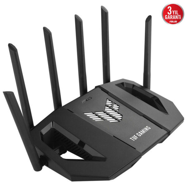 Yüksek performanslı Asus TUF Gaming Wi-Fi yönlendirici, 8 antenli güçlü sinyal, oyun ve internet kullanımı için optimize edilmiş, 3 yıl garanti ile dayanıklı ve stabil bağlantı sağlar.