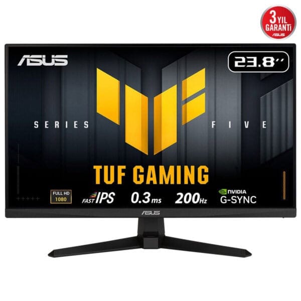 Yüksek yenileme hızına sahip ASUS TUF Gaming 23.8 inç Full HD IPS monitör, 0.3 ms tepki süresi, 200Hz yenileme hızı ve G-SYNC teknolojisi ile oyun deneyimini optimize eder.