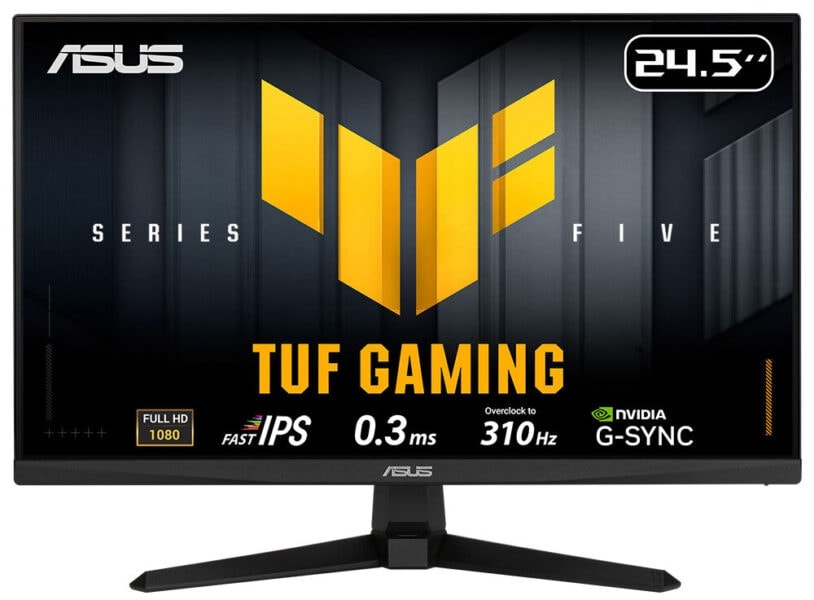 TUF Gaming VG259QMR5A Yüksek çözünürlüklü ASUS TUF Gaming monitör, 24.5 inç, 1080p Full HD, 165Hz yenileme hızı, IPS ekran, 0.3 ms tepki süresi ve NVIDIA G-SYNC desteği ile profesyonel ve oyun odaklı kullanıma uygun.