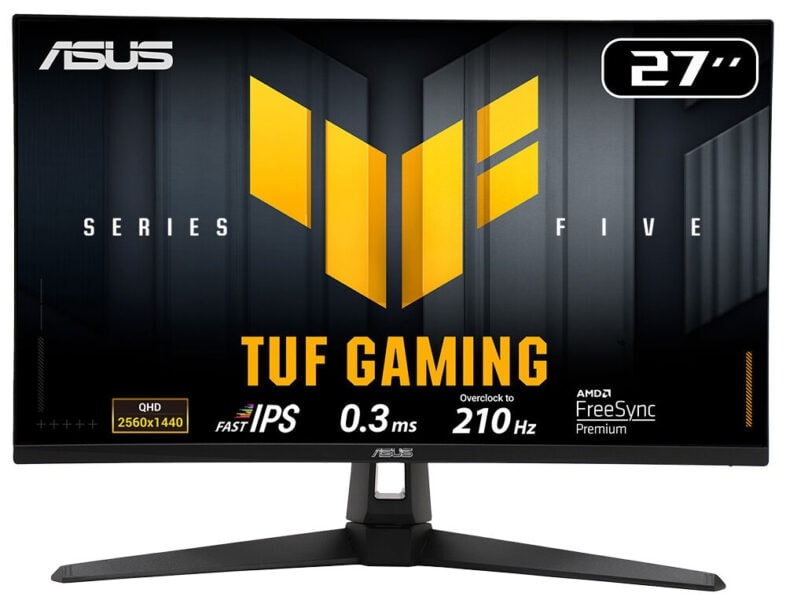 TUF Gaming VG27AQ5A Yüksek çözünürlüklü ASUS TUF Gaming 27 inç monitör, 2560x1440 QHD ekran, IPS panel ve hızlı tepki süresi ile mükemmel oyun deneyimi sunar.
