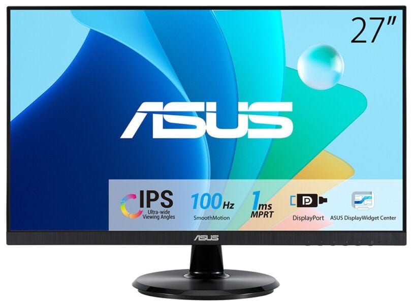 VA27DQFR Yüksek kaliteli ASUS 27 inç monitör, IPS ekran, 100Hz yenileme hızı, 1ms MPRT, DisplayPort, geniş görüş açıları ve net görüntü performansı sunar.