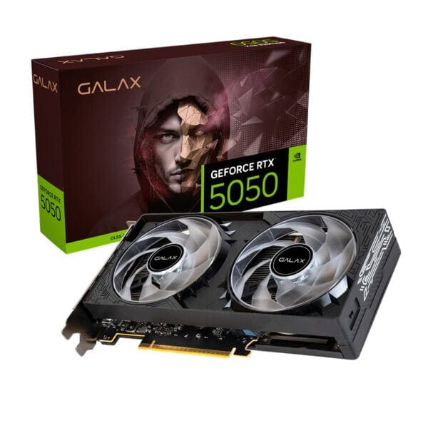 Yüksek performanslı GALAX GEFORCE RTX 5050 ekran kartı ve şık kutu tasarımı ile gaming ve yüksek grafik performansı için ideal.
