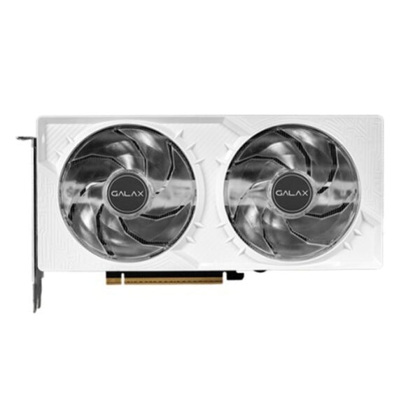 Yüksek performanslı GALAX ekran kartı, optimize edilmiş soğutma sistemi ve çift fan teknolojisi ile gaming ve tasarım uygulamalarına uygun, şık beyaz tasarım.