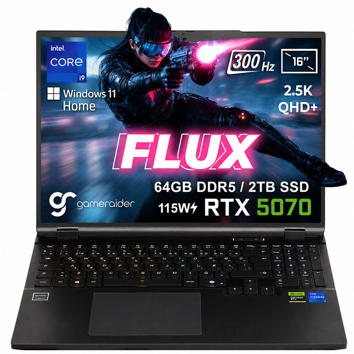 Gameraider Flux Gr16 Intel Core I9 14900hx Geforce Rtx 5070 8gb 115w 64gb Ddr5 2tb Ssd 16 Inç 2.5k Qhd+ 300hz Freedos Gaming Laptop Çanta Hediyeli 1