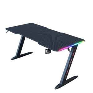Yüksek performanslı oyun masası, RGB aydınlatmalı, dayanıklı yüzey ve ayarlanabilir ergonomik tasarımla profesyonel ve oyuncu kullanımı için ideal.