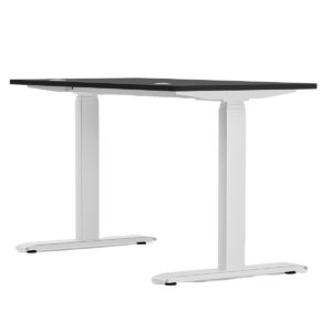 Yüksekliği ayarlanabilir siyah ve beyaz oyun masası, ergonomik ve şık tasarım ile oyunculara uygun, kaliteli malzeme kullanımı ve modern görünüme sahip oyun ekipmanı.