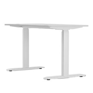 Yüksekliği ayarlanabilir beyaz bilgisayar masası, modern çalışma alanları ve ofisler için ideal ergonomik tasarım. Dayanıklı yapısı ile uzun ömürlü kullanım sağlar.