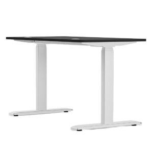 Ofis çalışma masası, beyaz ayaklı ve siyah masa yüzeyi modern tasarım, ev veya ofis için uygun, ergonomik çalışma ortamı yaratır.