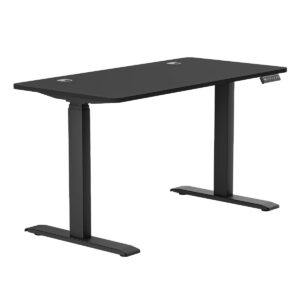 Yüksek ayarlanabilir oyun ve çalışma masası, modern tasarım, dayanıklı yapı, ergonomik konfor, siyah renk.
