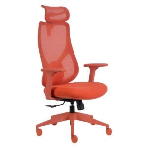 Yüksek ergonomili turuncu ofis sırtlıklı çalışma sandalyesi, ayarlanabilir destek bel püskülü, konforlu oturma yeri ve 360 derece dönebilen tekerlekli koltuk.