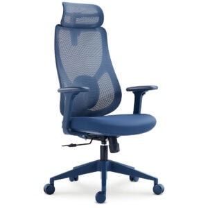 Yüksek ergonomili mavi ofis çalışma sandalyesi, rahat destek ve hareket özgürlüğü sağlar. Ofis ve gaming alanlarında kullanım için ideal modern tasarım.