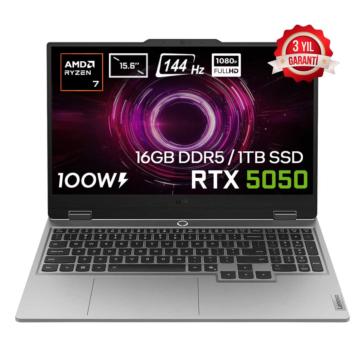 Yüksek performanslı gaming dizüstü bilgisayar, 16GB DDR5 RAM, 1TB SSD, RTX 5050 ekran kartı, 15.6 inç ekran, 144 Hz yenileme hızı, 1080P Full HD çözünürlük ve 3 yıl garanti ile ideal oyun deneyimi.