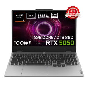 OYUN Laptopu: AMD Ryzen 7, RTX 5050, 16GB DDR5, 2TB SSD, 15.6 inç, 144Hz, 1080p, 3 yıl garanti.