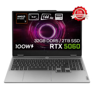 AMD Ryzen 7 ve RTX 5060 ekran kartı ile yüksek performans sağlayan gaming laptopu.
