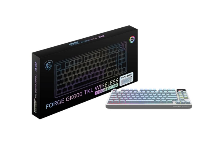 Yapay zeka ile renkli RGB aydınlatmalı Forge GK600 TKL kablosuz mekanik oyun klavyesi, özel tasarım ve yüksek performans.