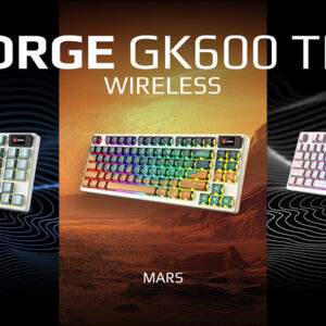 Yapay zeka ile üretilmiş oyun klavyesi, Forge GK600 TKL Wireless, RGB aydınlatmalı, farklı renk seçenekleriyle profesyonel gaming ve bilgisayar oyunları için ideal.
