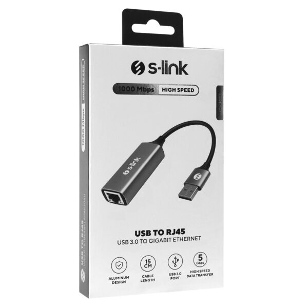 Hızlı USB 3.0'dan Giga Ethernet'e RJ45 Adaptörü, yüksek performanslı bilgisayar bağlantısı, dayanıklı alüminyum tasarım, 15 cm kablo uzunluğu, 5 Gbps veri transfer hızı, oyun ve ofis kullanımı için ideal.
